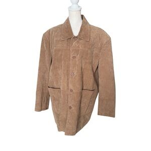 Caribou Creek Men's Tan brown Suede chore Jacket coat size large collared pocket